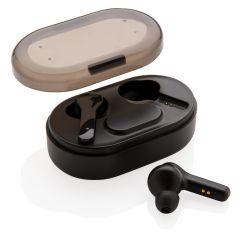 Light up logo TWS earbuds in charging case